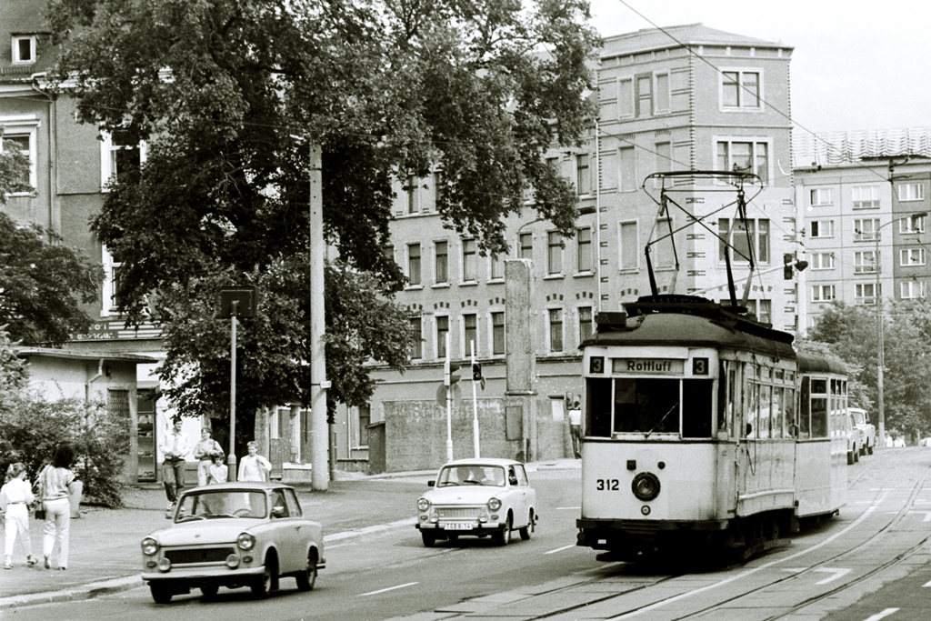 karl-marx stadt mitte der 70er mit schmalspurstrassenbahn
